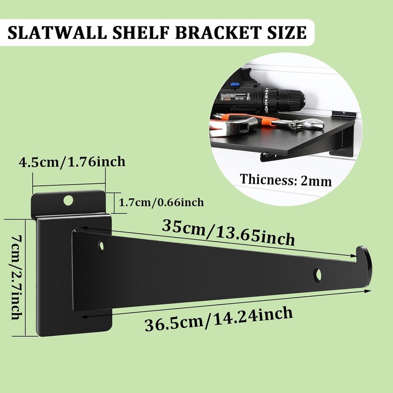 APOCHON 12 Pack Slatwall Knife Shelf Brackets 14 inch, Heavy Duty Slatwall Shelf Bracket Bulk Floating Metal Slatwall Accessories with Lip for Shelving Display Garage,Market and Home Mounting Supplies - Image 2
